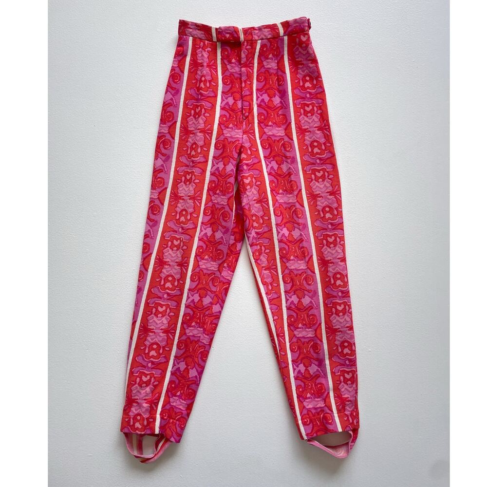 Vtg 60s Penney's Pink Patterned High Rise Mod Stirrup Pants / 25" XS Retro Talon